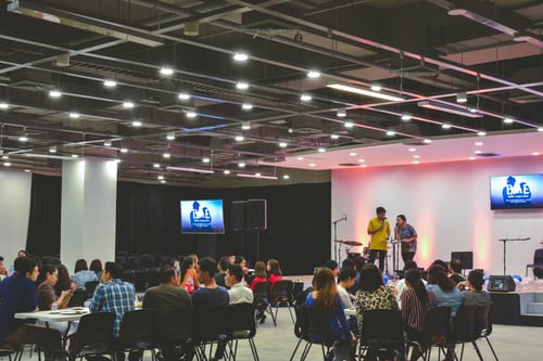 People discussing at an event