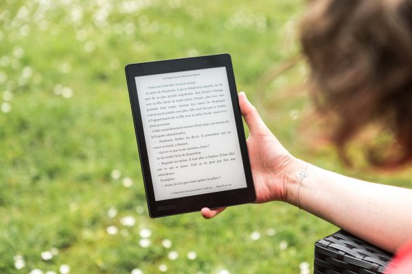 Lady reading an e-book